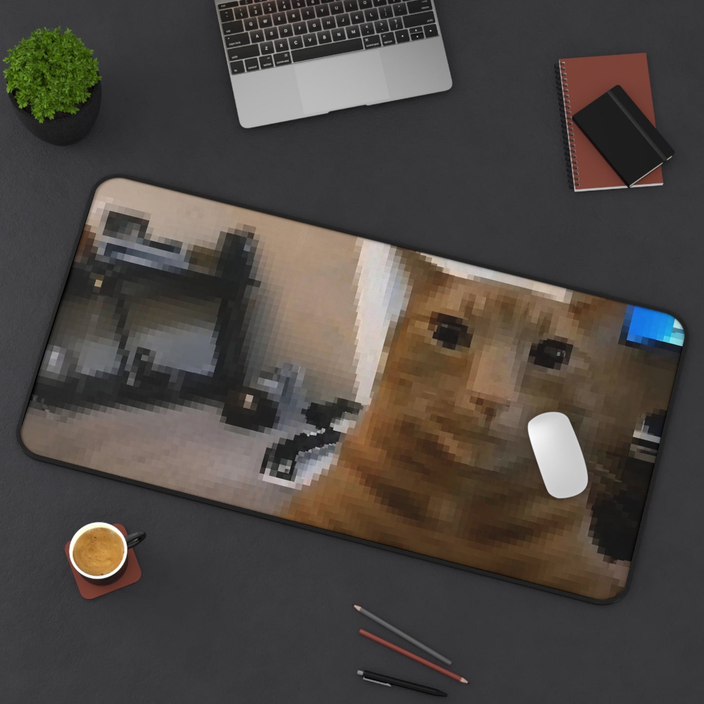 Cute Pixelated Orange Cat Desk Mat — Funny Meme Cat Mouse Pad for Home/Office