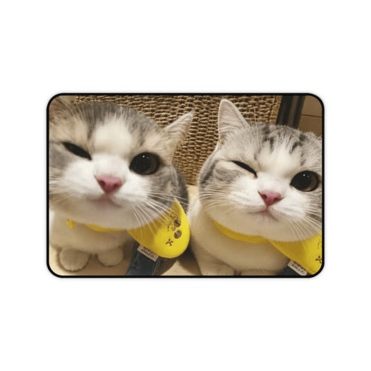 Cute Winking Cats Desk Mat — Adorable Twin Kittens Mouse Pad