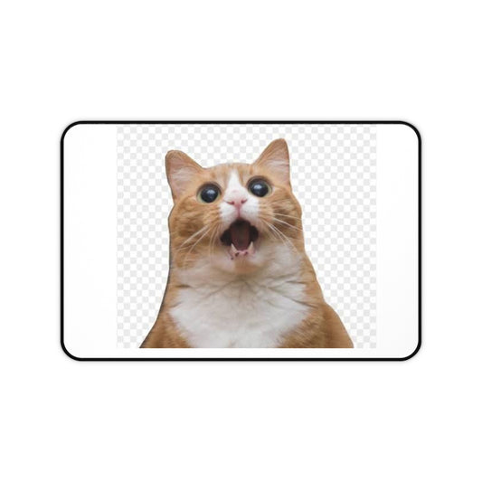 Surprised Ginger Cat Desk Mat — Cute Cat Mousepad for Home Office