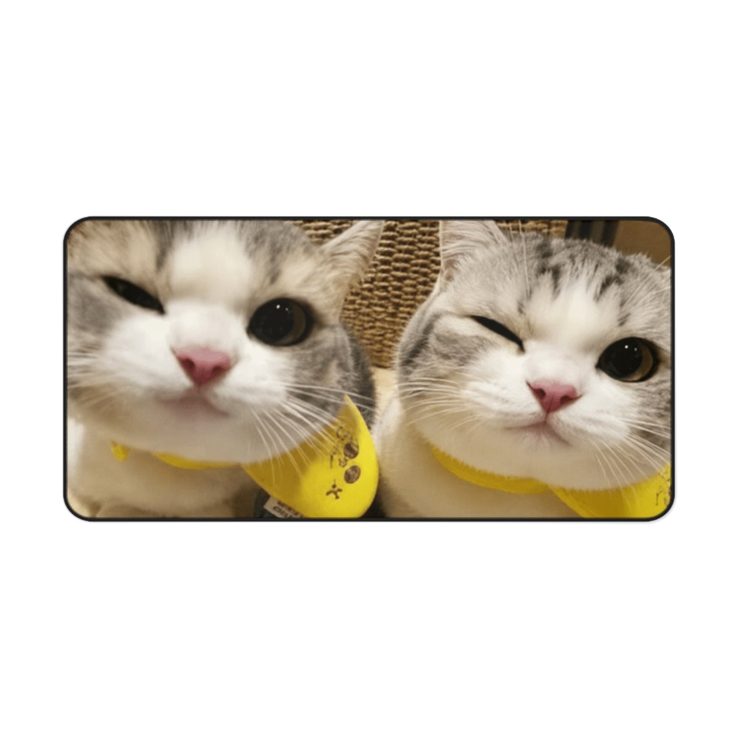 Cute Winking Cats Desk Mat — Adorable Twin Kittens Mouse Pad
