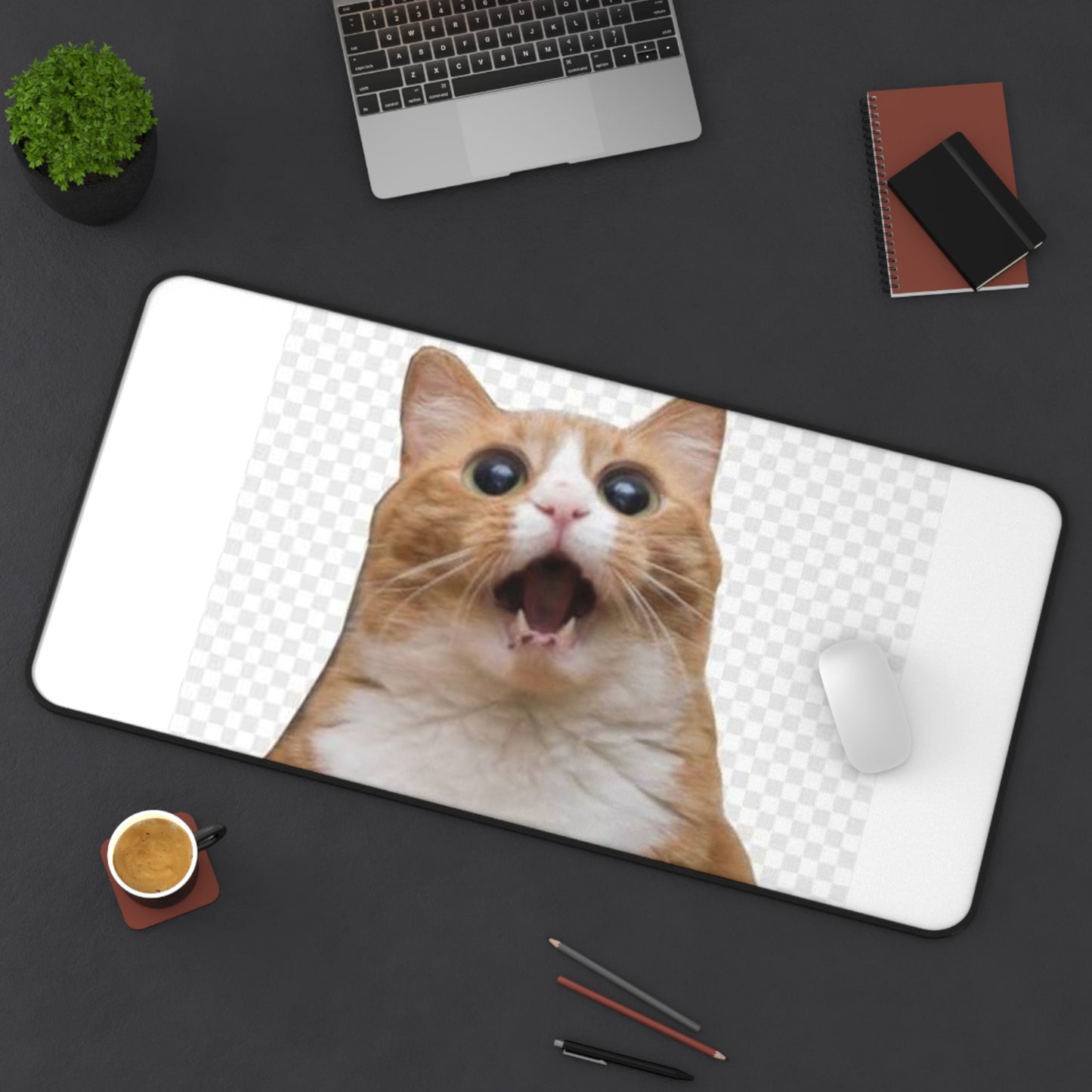 Surprised Ginger Cat Desk Mat — Cute Cat Mousepad for Home Office
