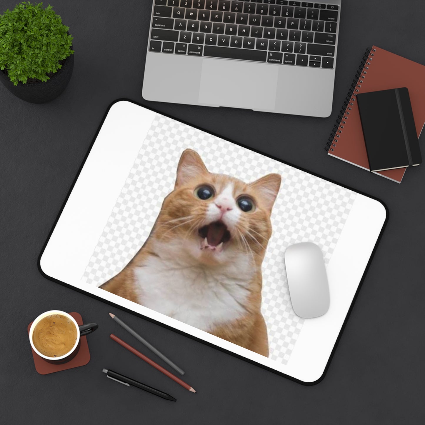 Surprised Ginger Cat Desk Mat — Cute Cat Mousepad for Home Office
