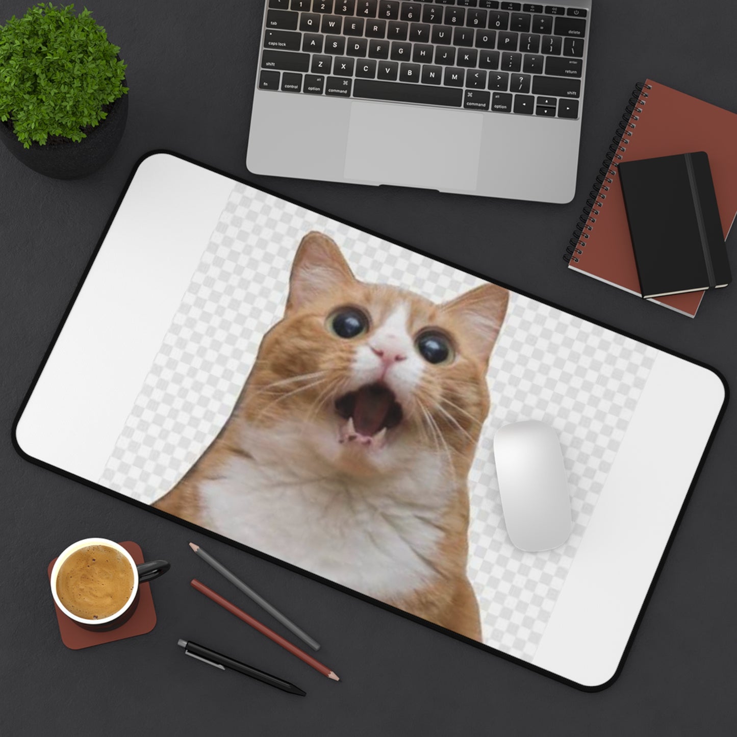 Surprised Ginger Cat Desk Mat — Cute Cat Mousepad for Home Office