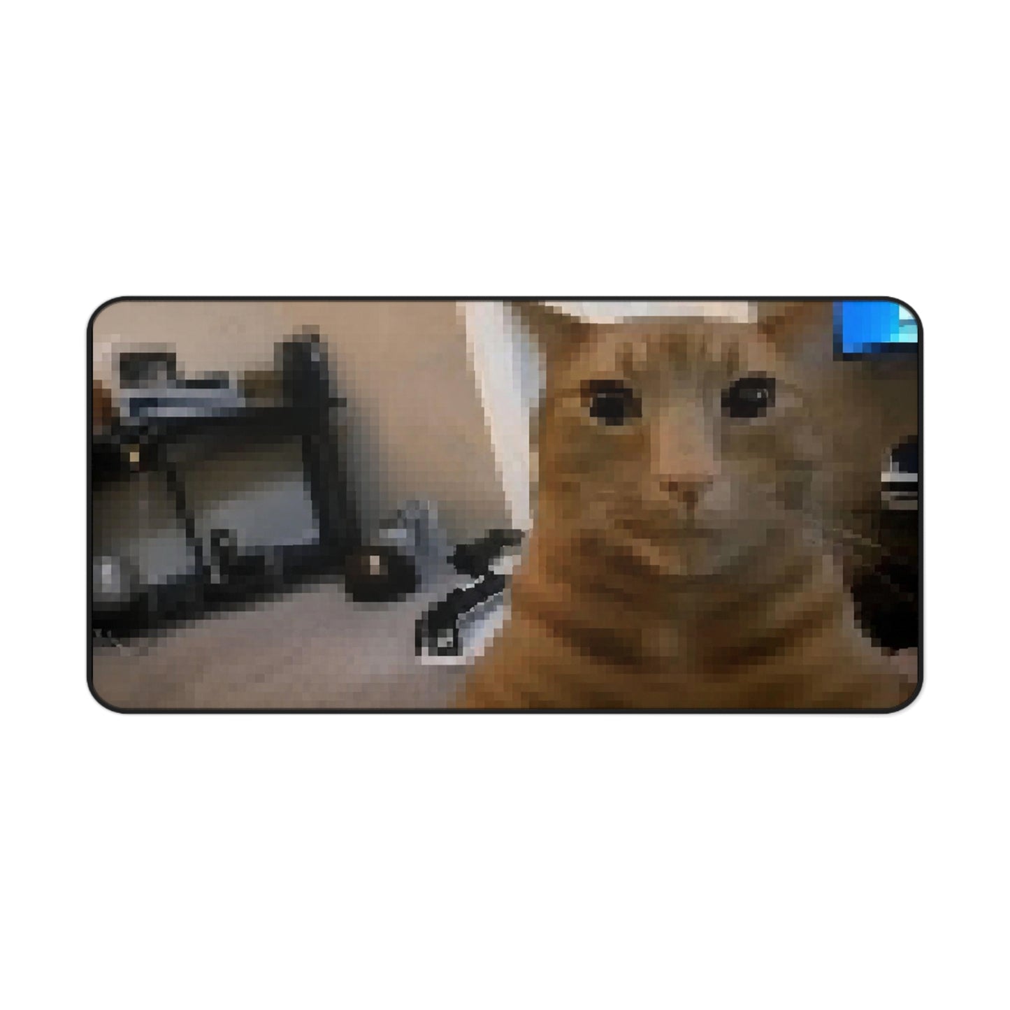 Cute  Pixelated Orange Cat Desk Mat — Funny Meme Cat Mouse Pad for Home/Office