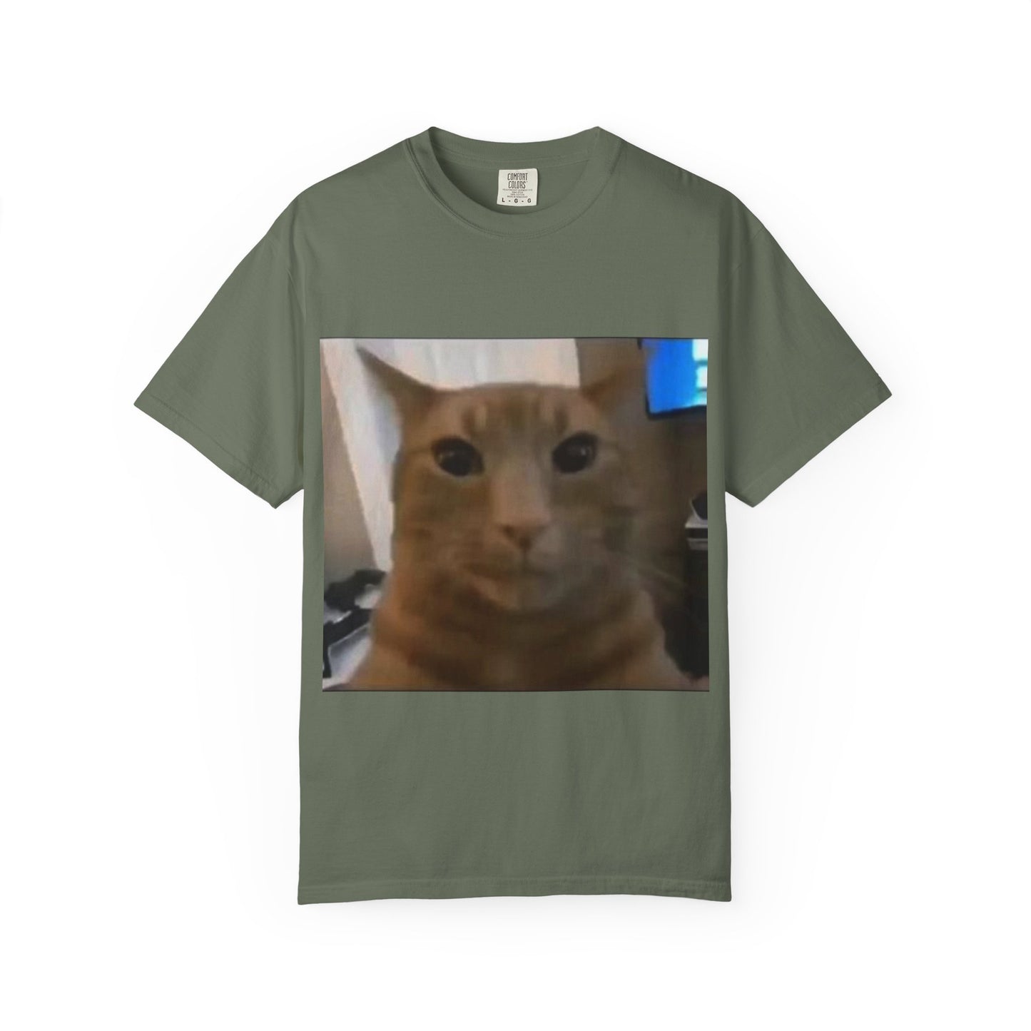 Wide-Eyed Orange Cat photo T-Shirt | Meme Cat Face, Square Print