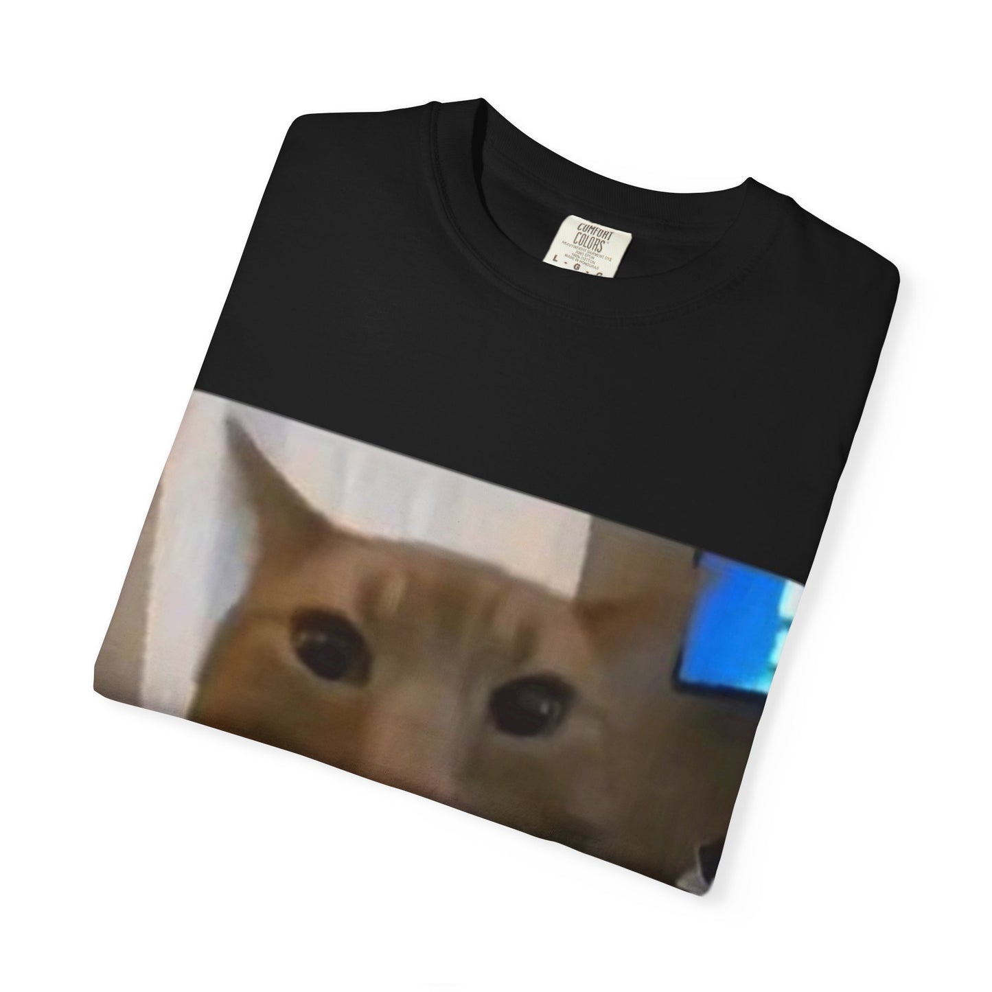 Wide-Eyed Orange Cat photo T-Shirt | Meme Cat Face, Square Print