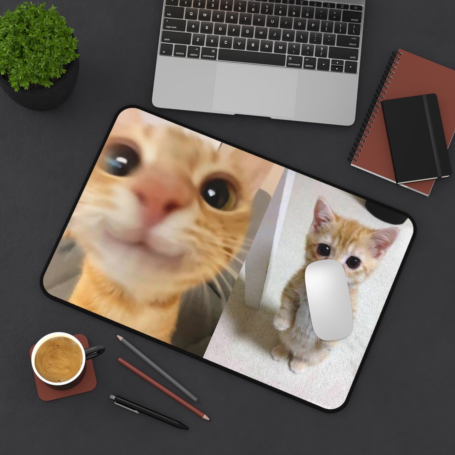 Cute Ginger Kitten Desk Mat — Photo Collage Mouse Pad for Cat Lovers