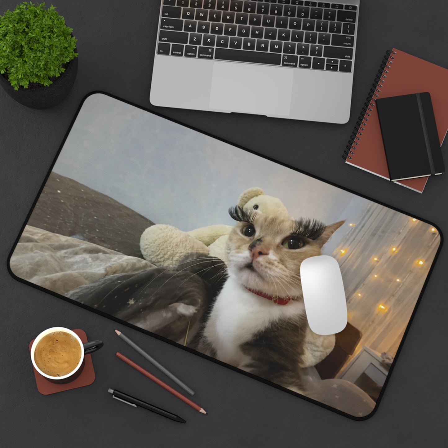 Cozy Cat Photo Desk Mat – Cute Calico Cat Mouse Pad for Home Office