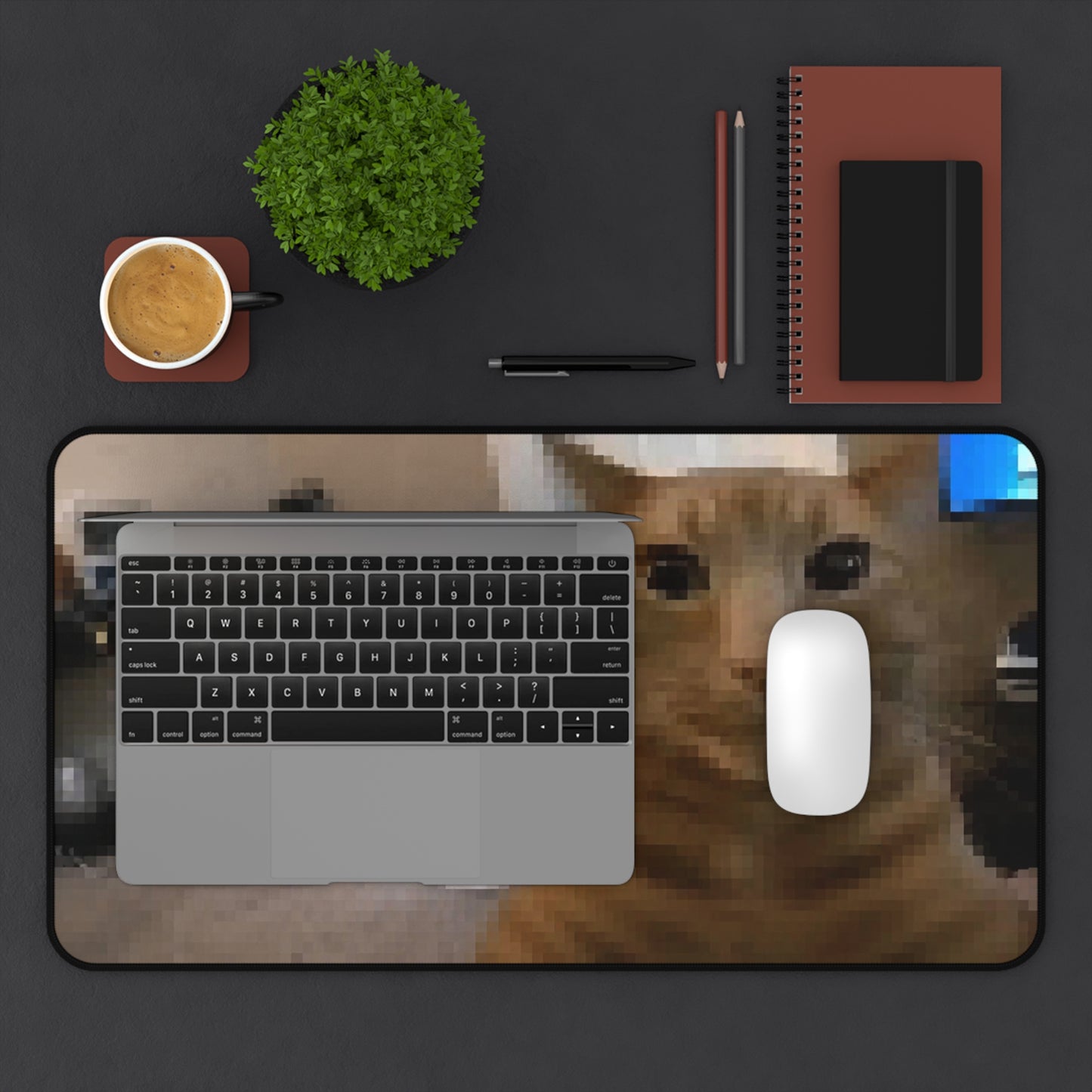 Cute  Pixelated Orange Cat Desk Mat — Funny Meme Cat Mouse Pad for Home/Office
