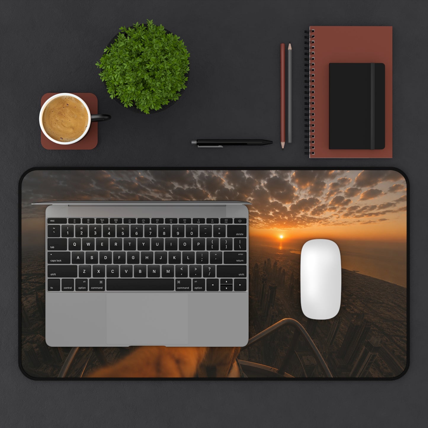 Cat Selfie Desk Mat — Sunset Skyline Adventure Mouse Pad