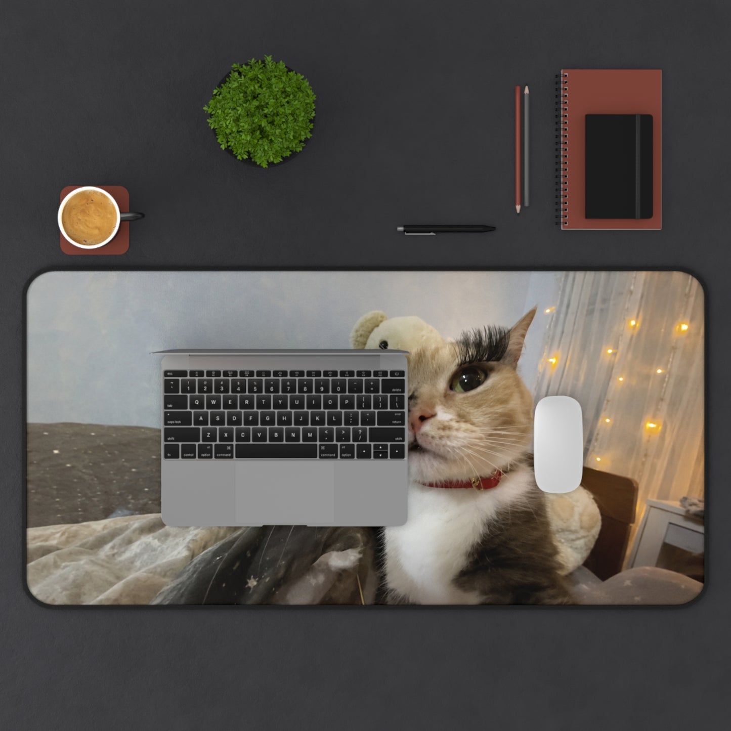 Cozy Cat Photo Desk Mat – Cute Calico Cat Mouse Pad for Home Office