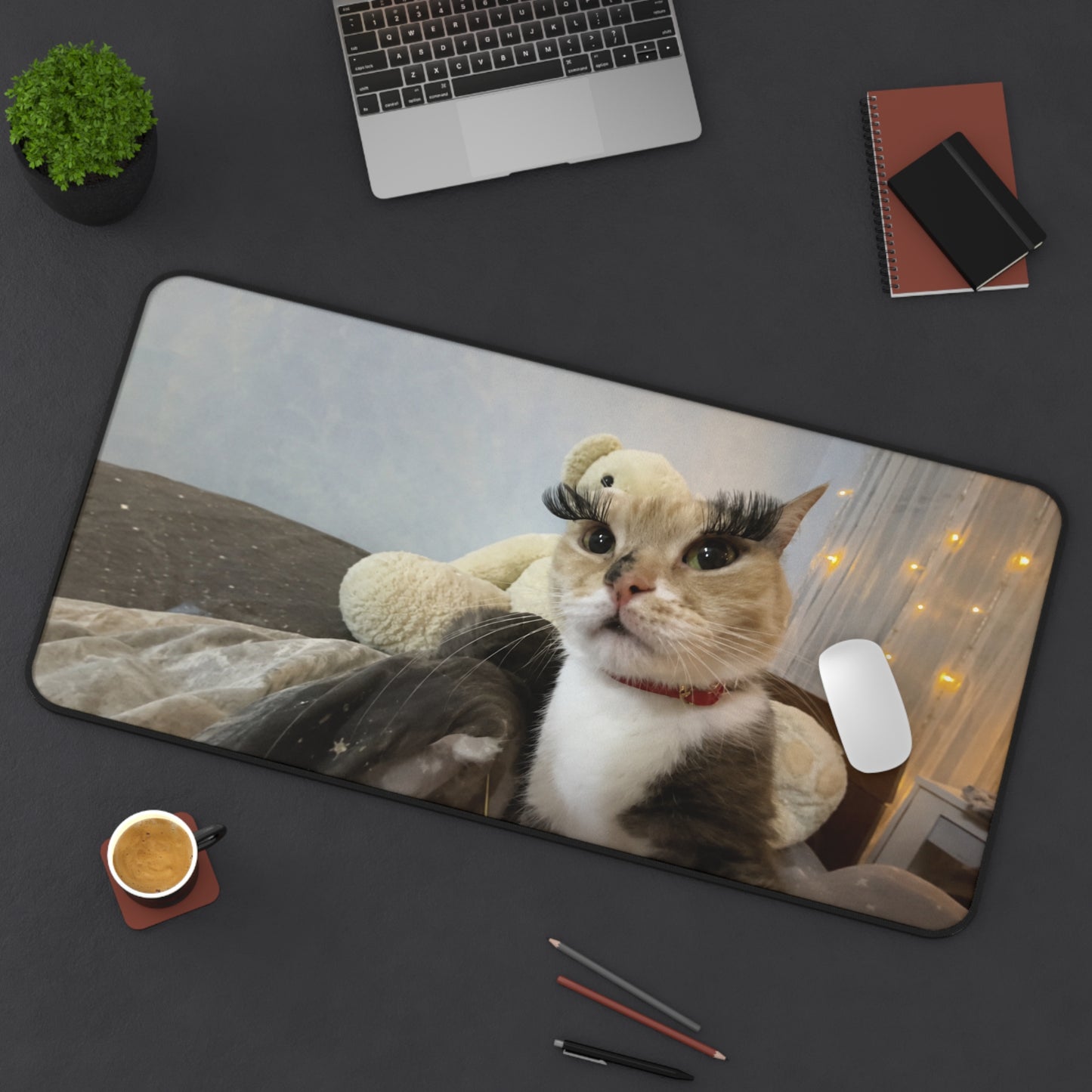 Cozy Cat Photo Desk Mat – Cute Calico Cat Mouse Pad for Home Office