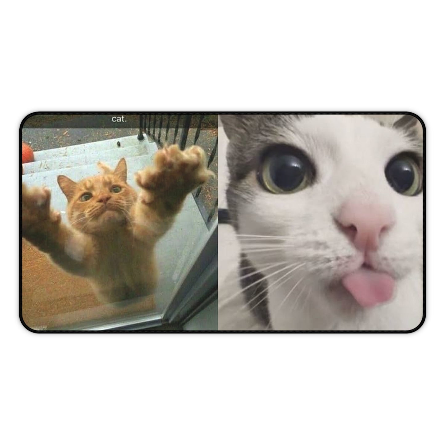 Funny Cat Meme Desk Mat — “This is Rudy, Rudy loves me. Rudy is not my cat.”