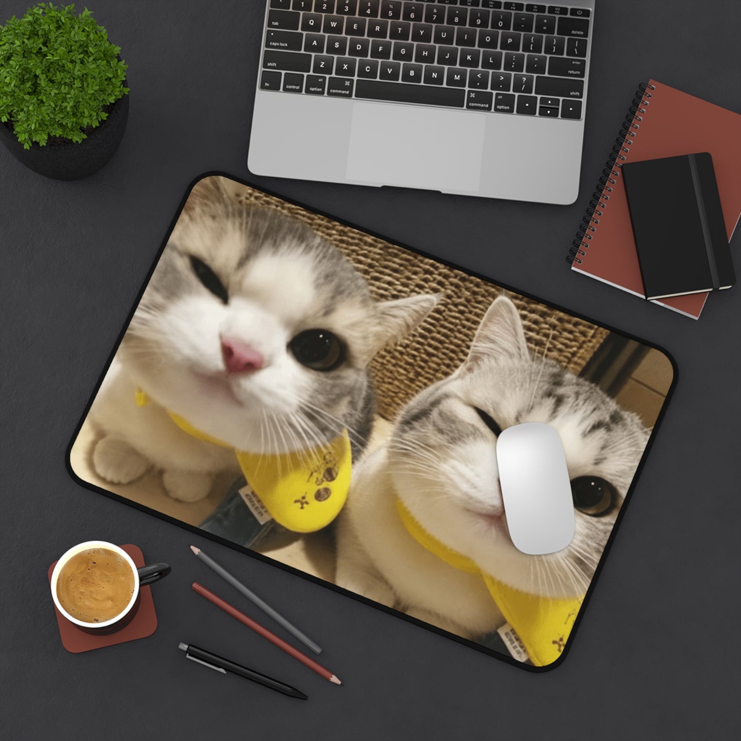 Cute Winking Cats Desk Mat — Adorable Twin Kittens Mouse Pad