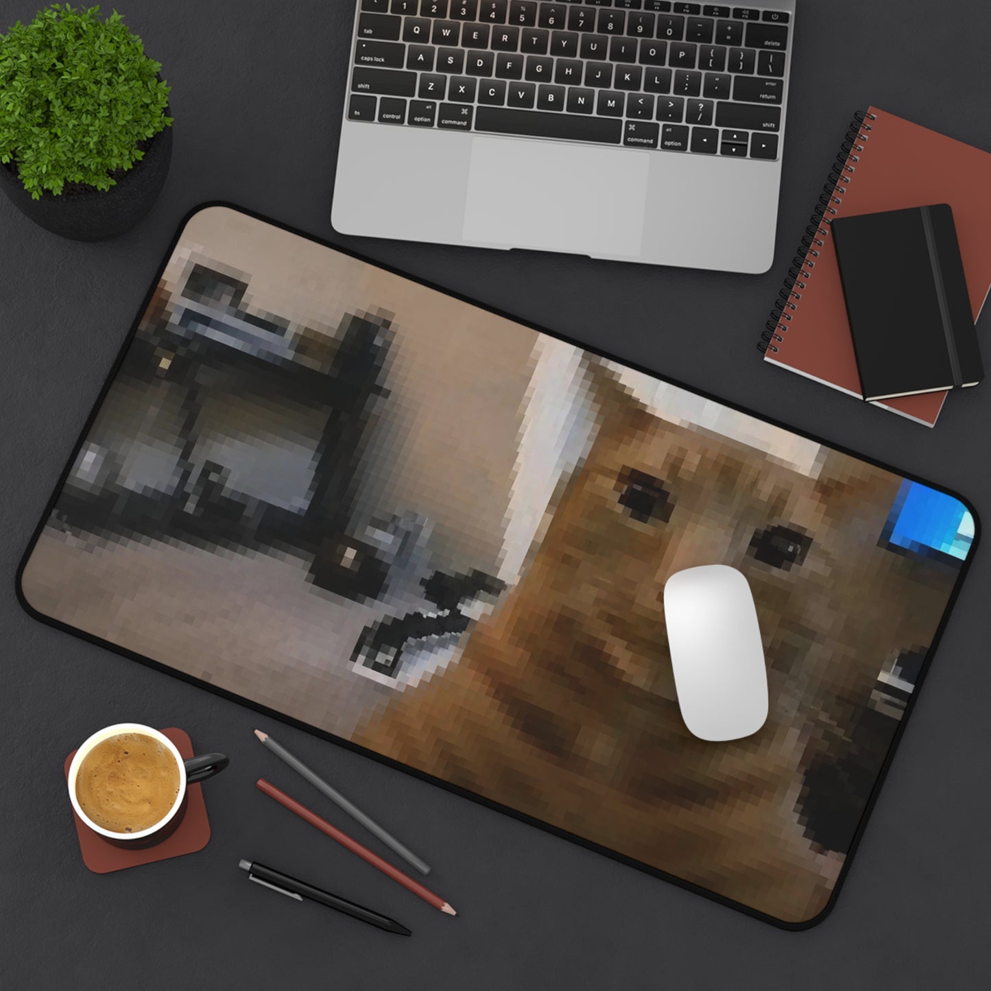 Cute  Pixelated Orange Cat Desk Mat — Funny Meme Cat Mouse Pad for Home/Office