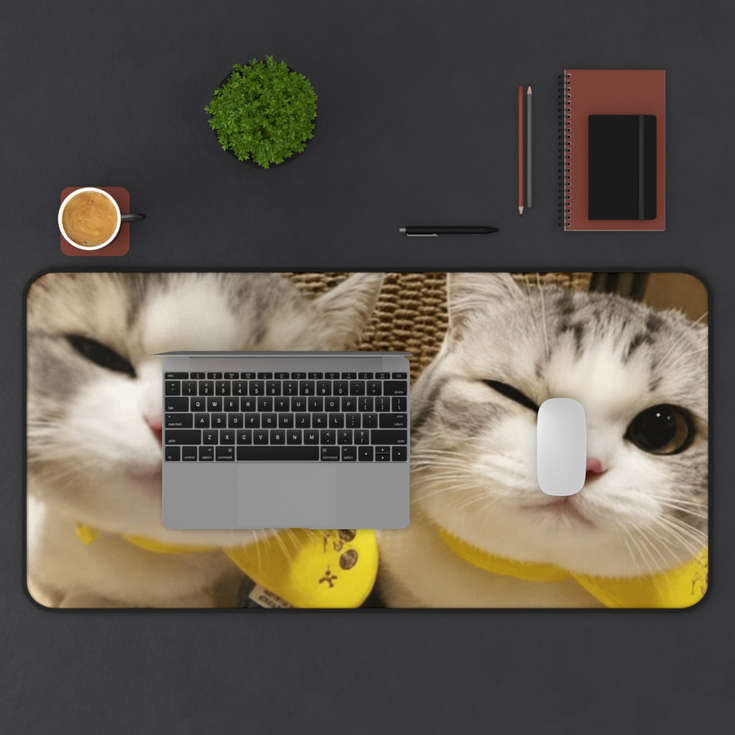 Cute Winking Cats Desk Mat — Adorable Twin Kittens Mouse Pad