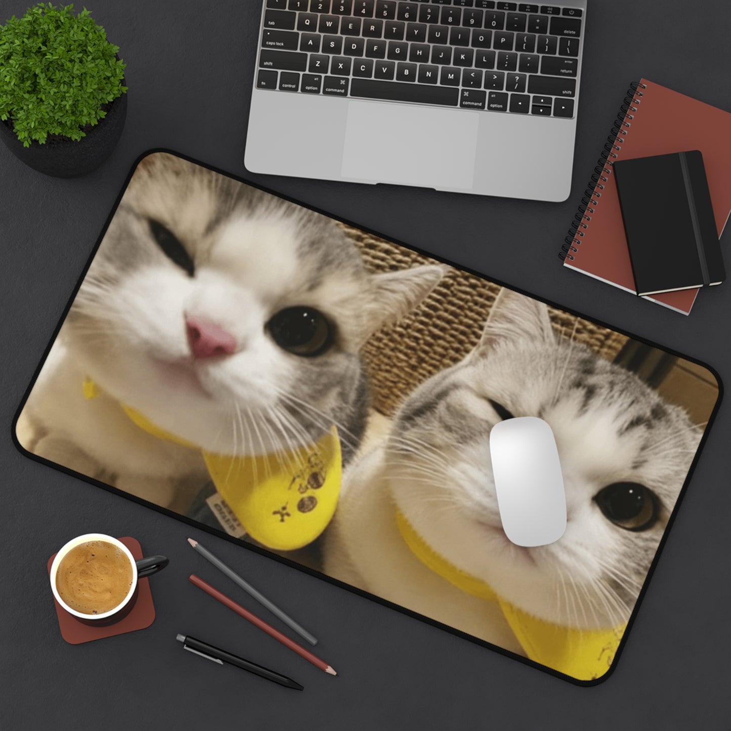 Cute Winking Cats Desk Mat — Adorable Twin Kittens Mouse Pad