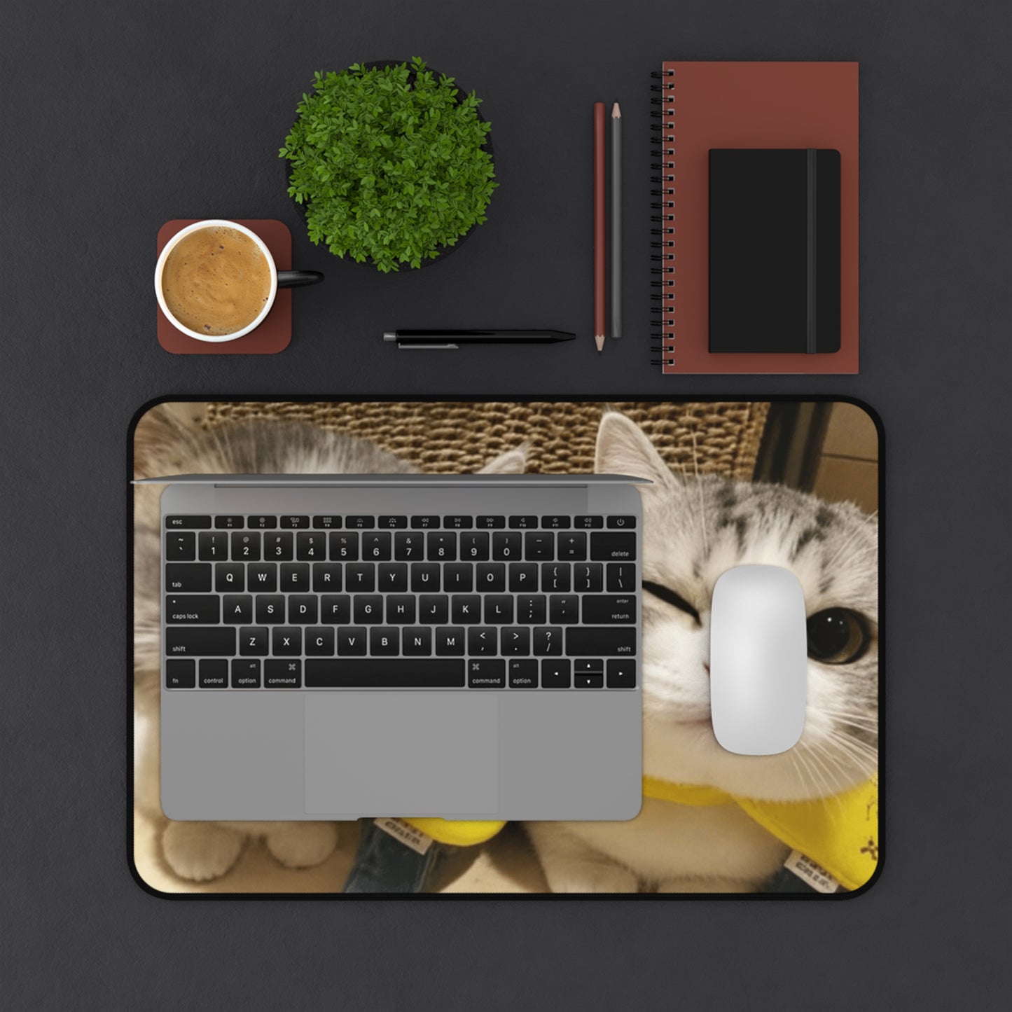 Cute Winking Cats Desk Mat — Adorable Twin Kittens Mouse Pad