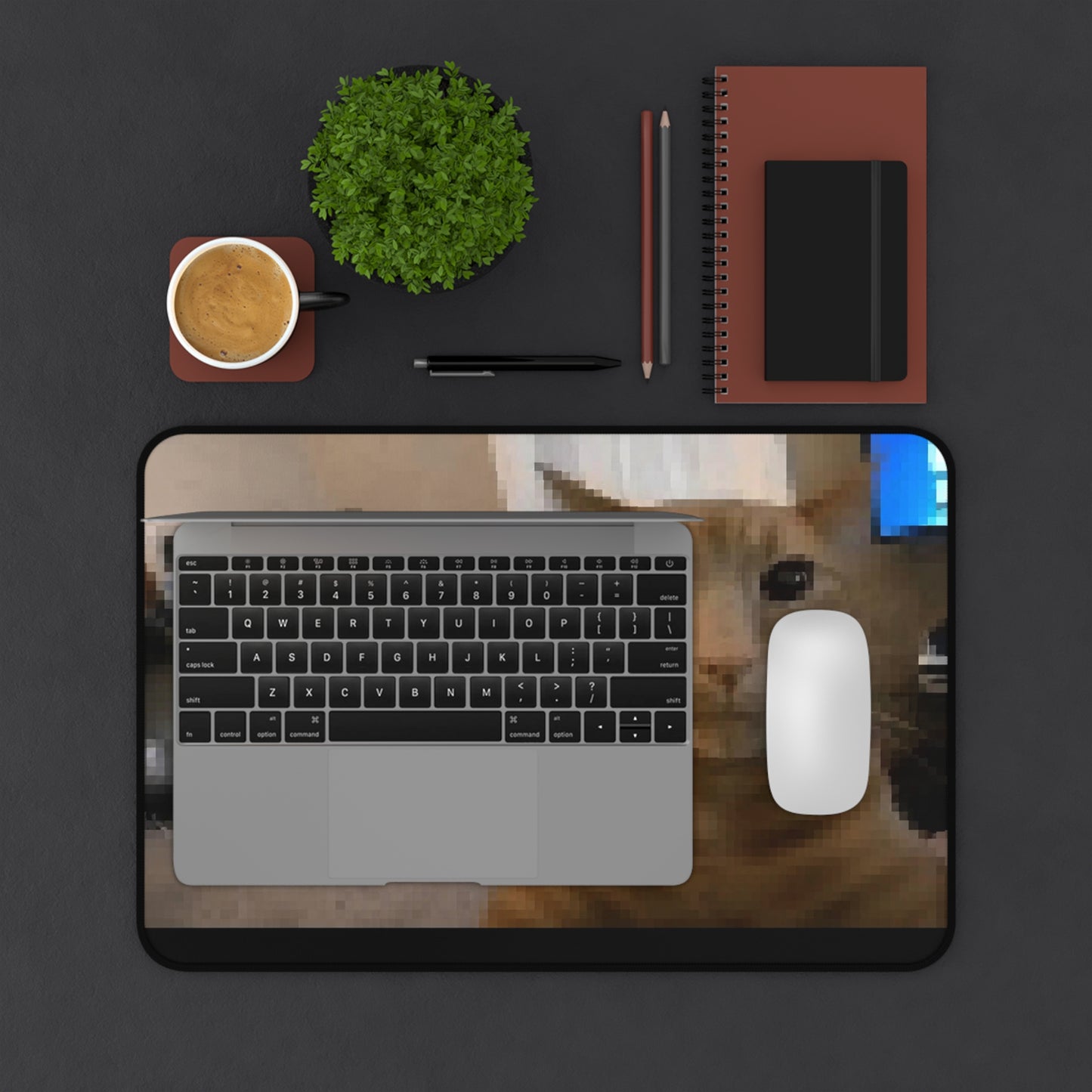 Cute  Pixelated Orange Cat Desk Mat — Funny Meme Cat Mouse Pad for Home/Office