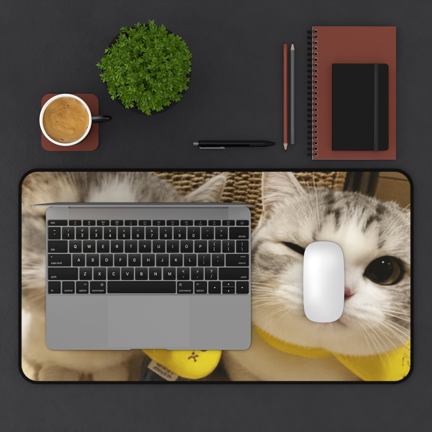 Cute Winking Cats Desk Mat — Adorable Twin Kittens Mouse Pad