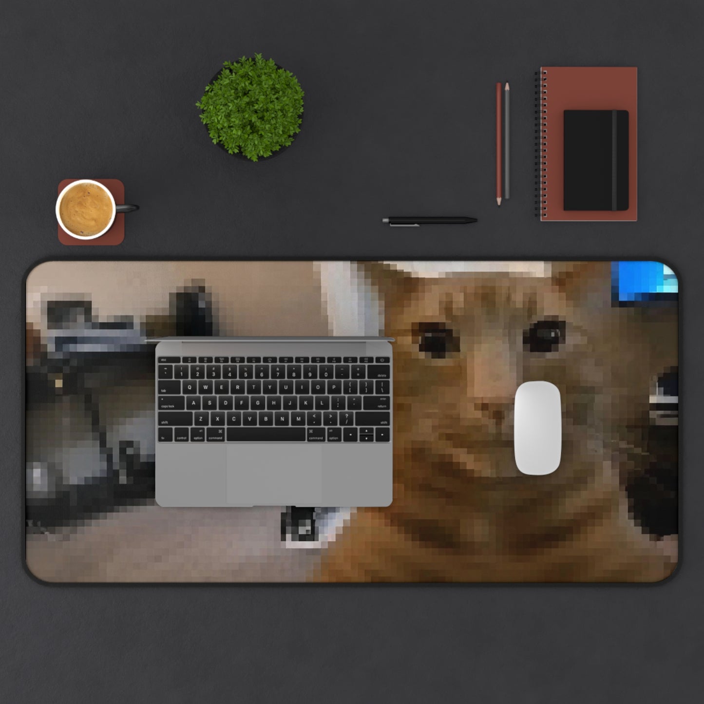 Cute  Pixelated Orange Cat Desk Mat — Funny Meme Cat Mouse Pad for Home/Office