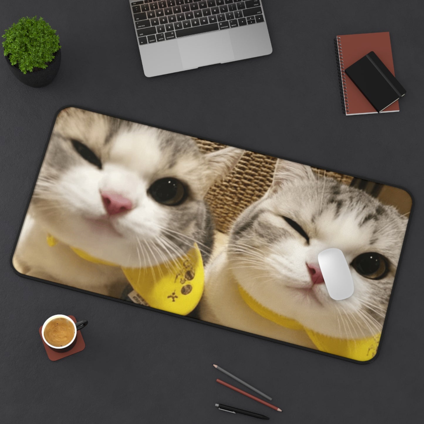 Cute Winking Cats Desk Mat — Adorable Twin Kittens Mouse Pad